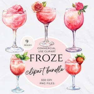 Froze Drink, Rose Bar Cart Clipart, Wine Cocktail, Watercolor Signature Cocktail,  Wedding Sign, Alcohol Illustration, Instant Download