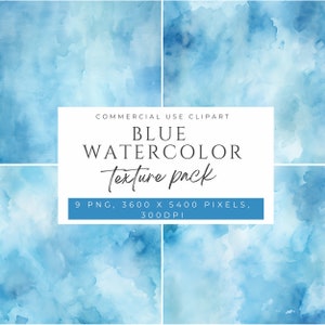 May include: A set of nine blue watercolor textures, perfect for adding a touch of artistry to your digital designs. Each texture is 3600 x 5400 pixels and 300 DPI.