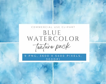 May include: A set of nine blue watercolor textures, perfect for adding a touch of artistry to your digital designs. Each texture is 3600 x 5400 pixels and 300 DPI.