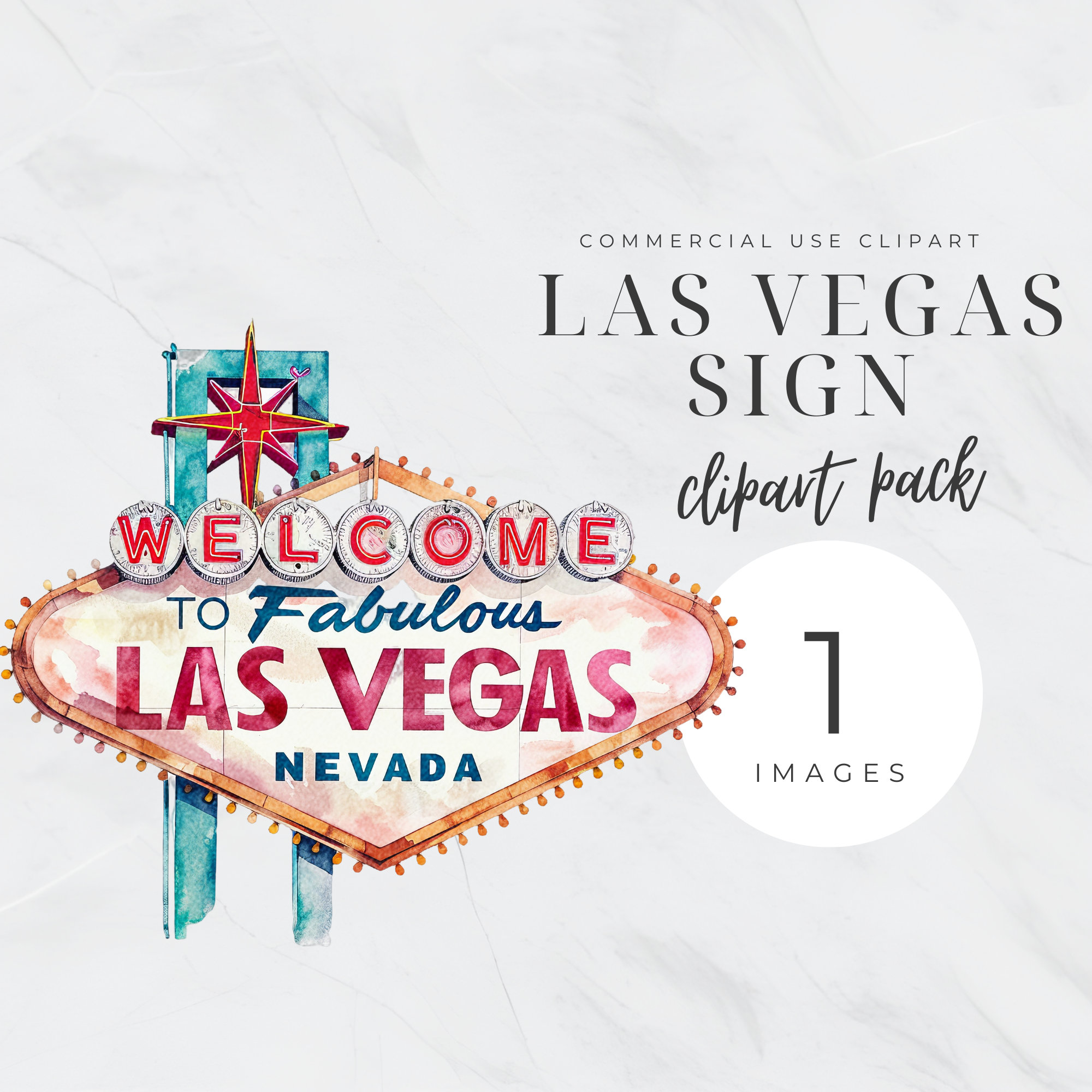 Las Vegas Sign Clipart, Casino Watercolor