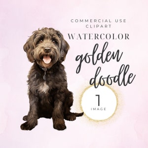 Golden Doodle Clipart, Doodle Dog, Acuarela de perro, Descarga instantánea, Labradoodle negro, Retrato de perro, Amor de mascota, Silueta, Guardería