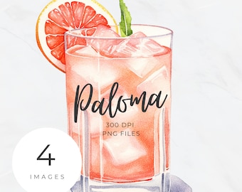 Watercolor Paloma Cocktail Clipart: Signature Drink PNG (Digital Download)