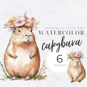 Watercolor Clipart Capibara PNG, Cute Kawaii Capybara Clipart, Digital Download for Sublimation, Art Projects, Instant Crafts for Kids Adult