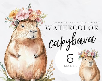 Watercolor Clipart Capibara PNG, Cute Kawaii Capybara Clipart, Digital Download for Sublimation, Art Projects, Instant Crafts for Kids Adult