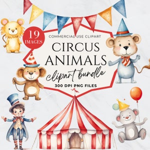 Circus Animals Clipart, Circus Tent Clipart, Elephant, Digital, Circus Baby Shower Invitation Clipart, Commercial Use, Transparent PNG