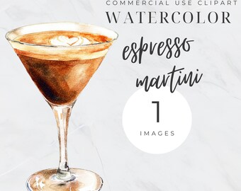 Espresso Martini Clipart, Watercolor Cocktail, Signature Drink, Wedding Sign, Bar Drinks, Cocktail Drink Bundle Clipart, Commercial Use, PNG