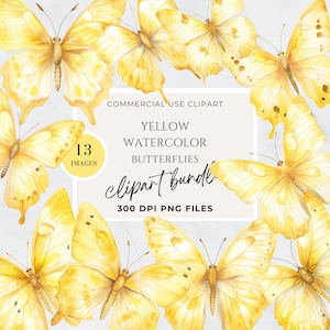 Clipart farfalla gialla, pacchetto clipart farfalla acquerello, clipart farfalla pastello, farfalla nuziale, cartello per baby shower, PNG, primavera