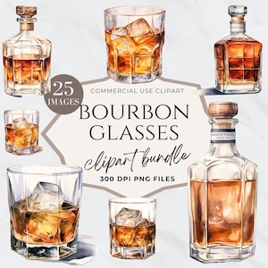 Bar Cart Clipart, Bourbon Glass Png, Bourbon Svg, Whiskey Clipart, Drinks Clipart Bundle, Watercolor Cocktail, Home Office, Signature Drink