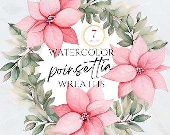 Weihnachts-Poinsettia Clipart, Winter-Blumenkranz, Weihnachts-Poinsettia Gold, Rosa, Weihnachtsgirlanden, Aquarell, Border, Blumenstrauß, PNG