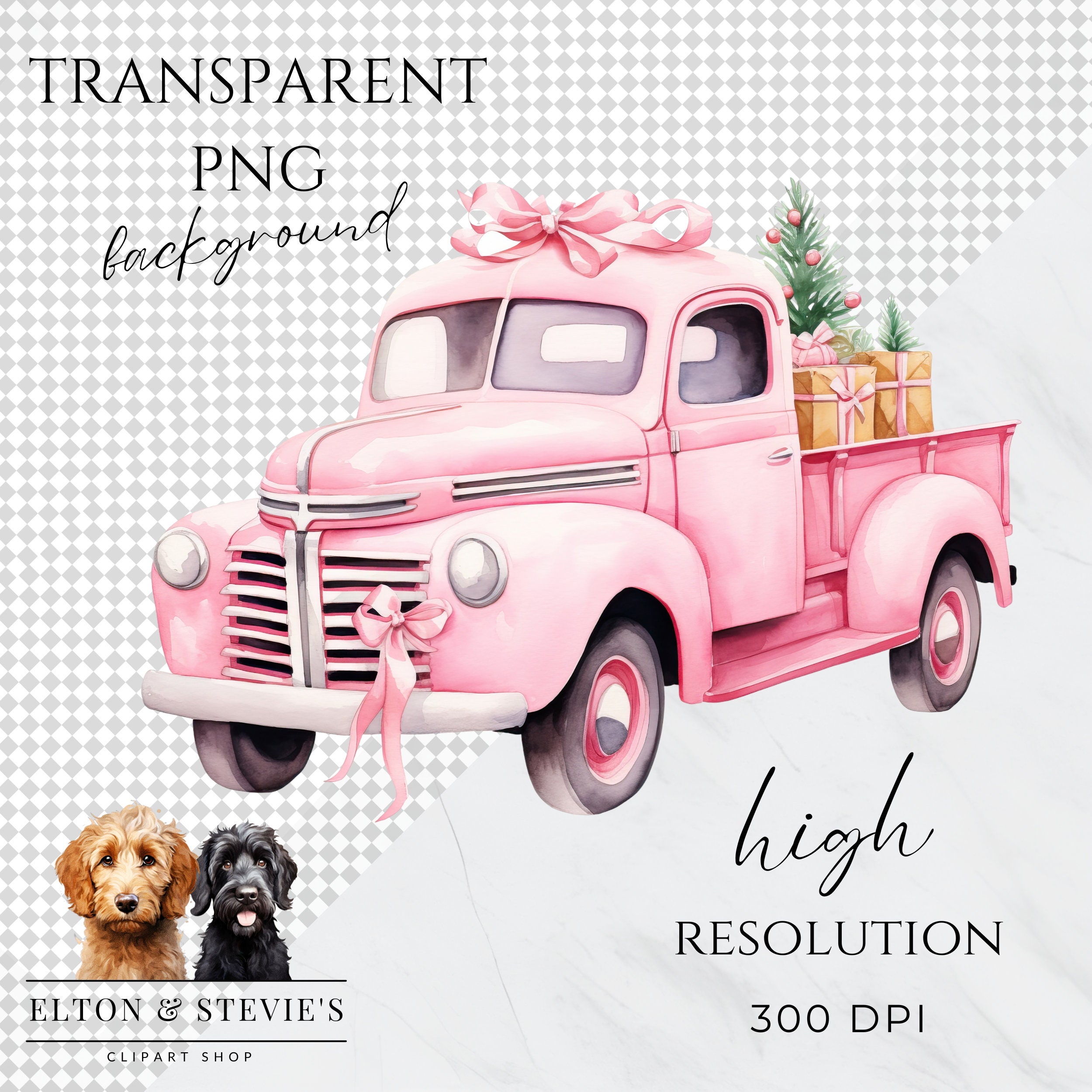 Pink Christmas Trucks Clipart Watercolor Christmas Truck - Etsy