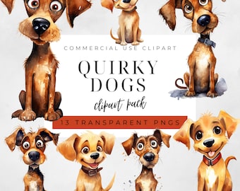 Watercolor Quirky Dogs Clipart: Funny Pet PNG (Instant Download)