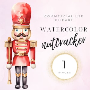 Watercolor Nutcracker Bundle Clipart, Pink Nutcracker Clipart, Christmas, Princess, Silhouette,  Retro, Ballet, Holiday PNG, Commercial Use