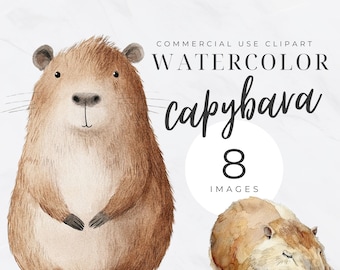 Watercolor Clipart Capibara PNG, Cute Kawaii Capybara Clipart, Digital Download for Sublimation, Art Projects, Instant Crafts for Kids Adult