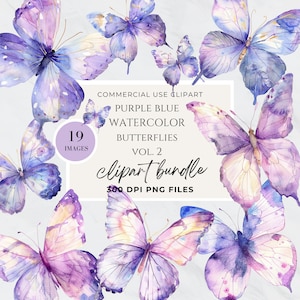 Clipart di farfalle viola dell'acquerello, acquerello floreale, clipart di matrimonio, clipart di bordo farfalla, carta digitale, segno di baby shower, primavera