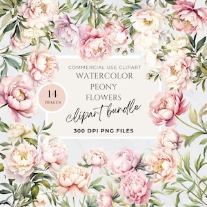 Peony, Peony Floral Clipart - Watercolor Flowers, Blush Pink, Dusty Pink Floral, Hot Pink Flowers Clipart, Light Pink Flower Clipart, PNG