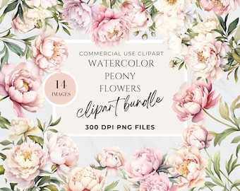 Peony, Peony Floral Clipart - Watercolor Flowers, Blush Pink, Dusty Pink Floral, Hot Pink Flowers Clipart, Light Pink Flower Clipart, PNG