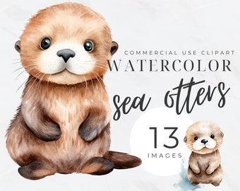 ラッコの水彩画クリップアート、かわいいカワウソのPNGバンドル、動物のクリップアート、かわいい赤ちゃん、デジタルダウンロード、透明なPNG、ベビーシャワー、保育園