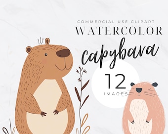 Watercolor Clipart Capibara PNG, Cute Kawaii Capybara Clipart, Digital Download for Sublimation, Art Projects, Instant Crafts for Kids Adult