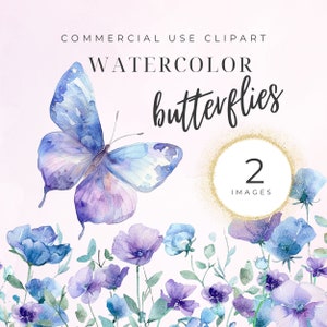 Clipart di farfalle viola dell'acquerello, acquerello floreale, clipart di matrimonio, clipart di bordo farfalla, carta digitale, segno di baby shower, primavera