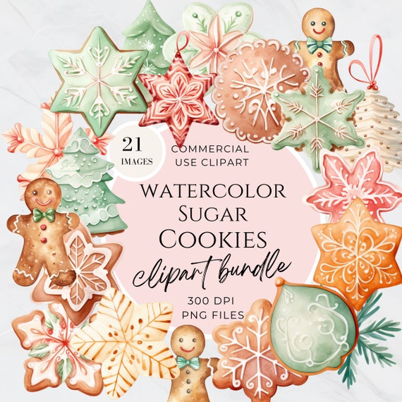 Christmas Sugar Cookie Clipart, Christmas Cookie PNG, Gingerbread Cookies, Holiday, Baking, Elegant, Modern, Christmas Sweets, 300 DPI