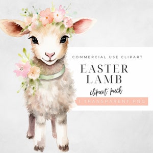 Watercolor Easter Lamb Clipart, Cute Easter Character Clip Art, Spring Nursery, Baby Shower, Easter Woodland, Transparent for Commercial Use