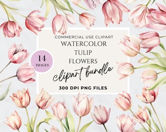 Watercolor Tulip Clipart, Light Pink Flower Clipart, Wedding, Watercolor Floral, Transparent Background PNG, High Resolution