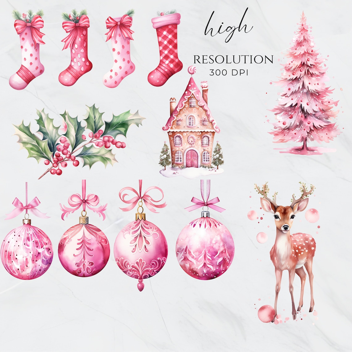Watercolor Pink Christmas Clipart Bundle, Pink Christmas Truck Clipart ...
