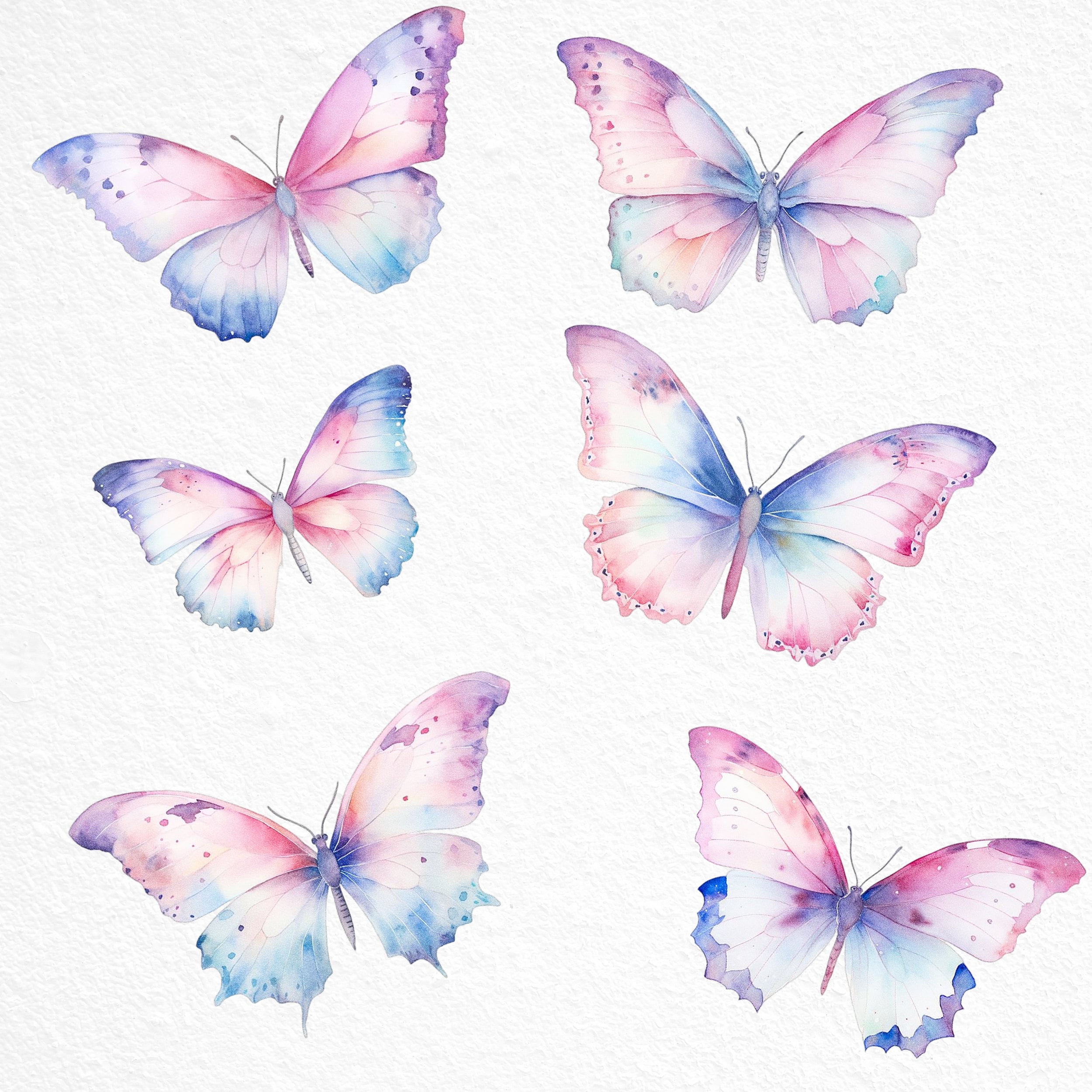 Pink and Purple Butterflies Clipart, Pastel Butterfly, Transparent
