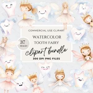Clipart fée des dents, clipart PNG transparents, aquarelles personnages de fées, première dent perdue, lettre de fée des dents, usage commercial, haute résolution