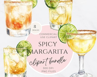 Spicy Margarita Clipart, Bar Menu Clip Art, Watercolor Signature Cocktail, Wedding Drinks Sign, Bar Cart, Alcohol Illustration, PNG