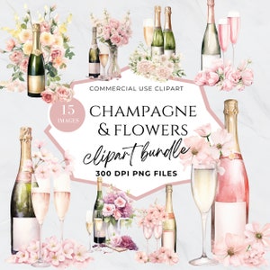 Botella de champán rosa Clipart, champán acuarela, fiesta, vino png, flautas, año nuevo, uso comercial, descarga instantánea, PNG transparente