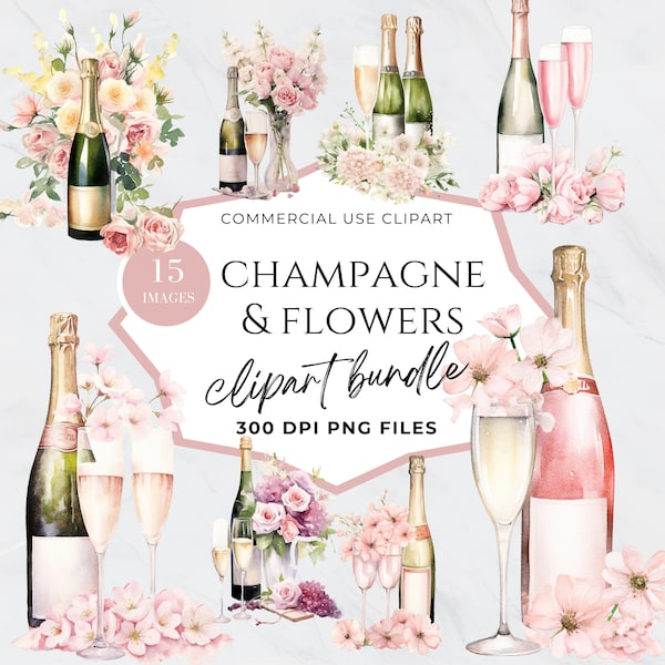 Pink Champagne Bottle Clipart,  Watercolor Champagne, Party, Wine Png, Flutes, New Years, Commercial Use, Instant Download, Transparent PNG