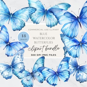 Blauer Schmetterling Clipart, Aquarell, bunte Schmetterlinge, Schmetterling und Blume Digital Papier, Baby Shower Zeichen, PNG, Frühling, kommerzielle Nutzung