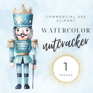 Watercolor Nutcracker Bundle Clipart, Blue Nutcracker Clipart, Christmas, Princess, Silhouette,  Retro, Ballet, Holiday PNG, Commercial Use