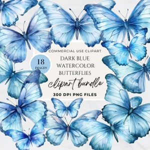 Clipart farfalla blu, acquerello, farfalle colorate, carta digitale con farfalle e fiori, cartello per baby shower, PNG, primavera, uso commerciale