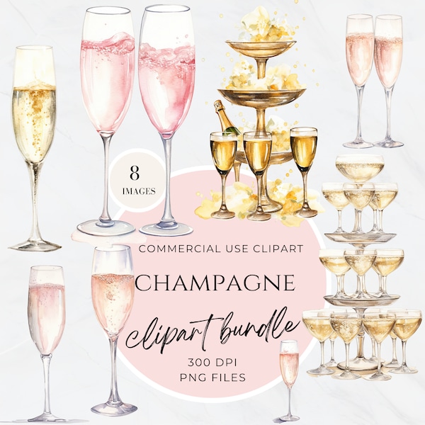 Pink Bubbly Bottle Clipart, Pink Bottle Clipart, Flutes, Prosecco, Wedding Sign, Bar Drinks, Commercial Use, Wine, Celebration, Toast