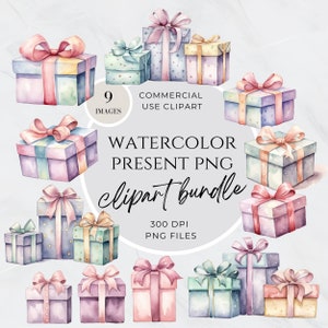 Christmas Present Clipart, Christmas Clipart, Pastel, Boho, Watercolor, Vintage Clipart, Santa Claus, Instant Download, Commercial Use
