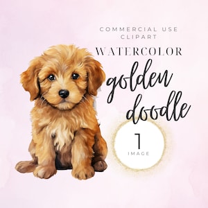 Golden Doodle Clipart, Doodle Dog, Acuarela de perro, Descarga instantánea, Labradoodle negro, Retrato de perro, Amor de mascota, Silueta, Guardería