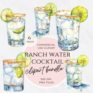 Bar Cart Clipart, Bar Menu Clip Art, Watercolor Signature Cocktail, Ranch Water Wedding Drink Sign, Bar Cart, Alcohol Illustration Gin Tonic