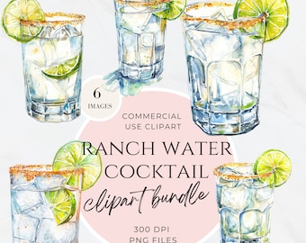 Bar Cart Clipart, Bar Menu Clip Art, Watercolor Signature Cocktail, Ranch Water Wedding Drink Sign, Bar Cart, Alcohol Illustration Gin Tonic