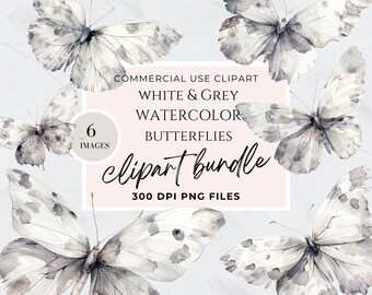 White Butterfly Clipart, Wedding Clip Art, Transparent Background Butterflies PNG, Commercial Use, Invitation, Instant Download, Spring