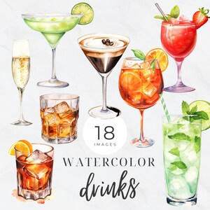 Pacchetto Clipart Cocktail d'autore, ClipArt di bevande, Menu Bar, Alcol, Segno di matrimonio, Martini, Aperol Spritz, Espresso, Negroni, Old Fashioned