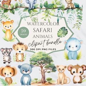 Safar Animals Watercolor Clipart Bundle, Boho Safari Animal Clipart, Watercolor Jungle Animals, Wild One Safari Animal Clipart Png
