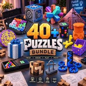 40+ Puzzle STL Bundle – 3D Printable Brain Teasers, Mechanical Puzzles, Puzzle Boxes, Logic Games & 3D Printing Files