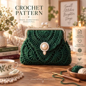 Emerald Pearl Kiss-Lock Clutch Crochet Pattern | Elegant Crochet Clutch Bag PDF | Beaded Evening Purse | Handmade Bag Pattern | Instant Down