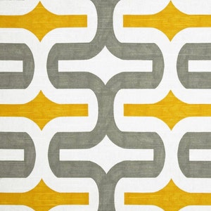 Yellow Gray White Embrace Ash Grey, Geometric Modern Contemporary Corn Yellow - 1 YARD  - Home Decor Slub Fabric  - Premier Prints