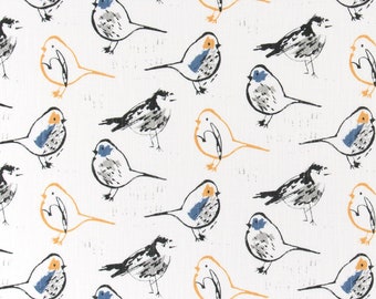 Bird Toile Slub Canvas in Brazilian Yellow - 5/8 YARD - Premier Prints - Bird - Home Decor