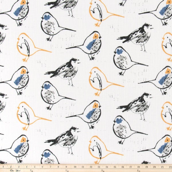 Bird Toile Slub Canvas in Brazilian Yellow - 5/8 YARD - Premier Prints - Bird - Home Decor