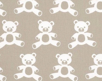 Teddy Bear Twill Fabric -  1 YARD - Gunmetal Tan / white Premier Prints Teddy  - HOME DECOR Weight - by the yard