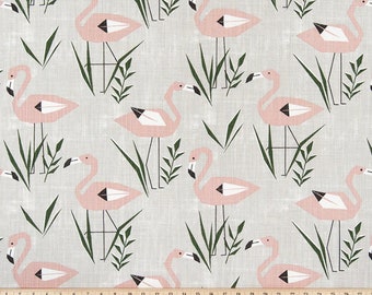 1 yard Ringo Talia Slub Canvas  Premier Prints - Bird Flamingo Gray green dusty pink  - Home Decor - Fabric by the yard